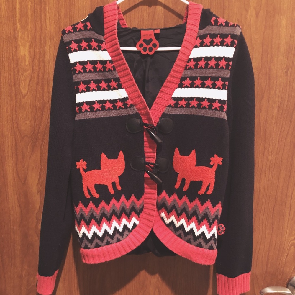 A02 Button Toggle Sweater With Kittie Ears Hoodie - image 1